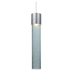 Blue Seeded Glass LED Pendant Light Satin Nickel Wanda by Besa Lighting