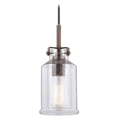 Vaxcel Lighting Milone Textured Rustic Bronze Mini-Pendant Light with Cylindrical Shade