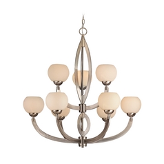 Modern Chandelier with White Glass in Satin Nickel Finish