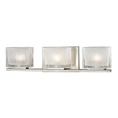 Modern Bathroom Light with White Glass in Brushed Nickel Finish