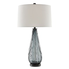 Currey and Company Nightcap Blue-Gray/Clear/Black Table Lamp with Drum Shade