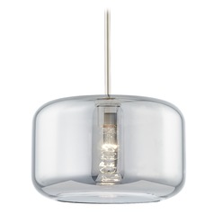 Fest Satin Nickel Pendant Light with Transparent Smoke Drum Shade 