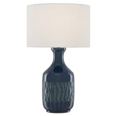 Currey and Company Samba Ocean Blue Table Lamp with Drum Shade
