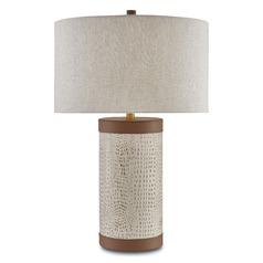 Currey and Company Baptiste Ivory/brown/brushed Brass Table Lamp with Drum Shade