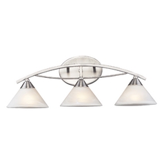 Modern Bathroom Light with White Glass in Satin Nickel Finish