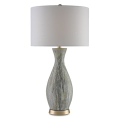 Currey and Company Rana Light Green, White Drip Glaze/silver Leaf Table Lamp with Drum Shade