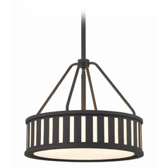 Crystorama Lighting Kendal Black Forged Pendant Light with Drum Shade
