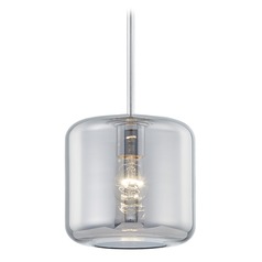 Fest Chrome Mini-Pendant Light with Medium Transparent Smoke Drum Glass
