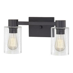 Vashon Matte Black Vanity Light with Clear Seeded Cylinder Glass