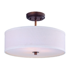 Drum Ceiling Light with Bronze Finish and White Shade 16 Inches Wide