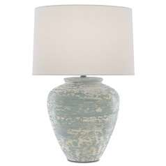 Currey and Company Mimi Aqua / Cream Table Lamp with Drum Shade