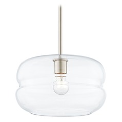 Fest Satin Nickel Mini-Pendant Light with Large Clear Rounded Drum Glass