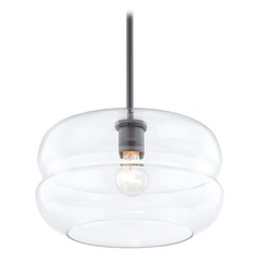 Fest Neuvelle Bronze Pendant Light with Large Clear Rounded Drum Shade