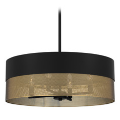 Quoizel Lighting Alani Matte Black & Gold Pendant Light with Drum Shade