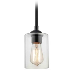 Black Cylinder Clear Glass Mini Pendant