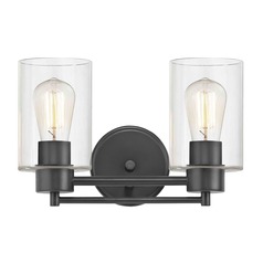 Industrial Clear Glass Bathroom Light Black 2 Lt