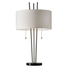 Adesso Home Anderson Brushed Steel and Black Marble Table Lamp with Drum Shade