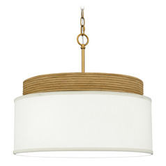 Quoizel Lighting Malia Brushed Gold & Real Rattan Pendant Light with Drum Shade