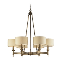 Chandelier with Beige / Cream Shades in Antique Brass Finish