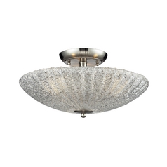Modern Semi-Flushmount Light with White Glass in Satin Nickel Finish