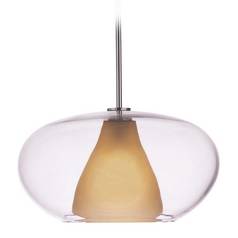 Soft Pendant with Amber Glass in Chrome by George Kovacs
