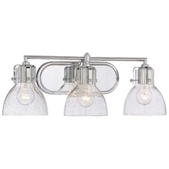 Industrial 3-Light Seeded Glass Bathroom Lighting in Chrome