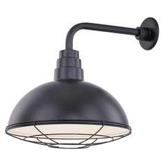 Black Gooseneck Barn Light with 16-Inch Caged Dome Shade