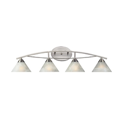 Modern Bathroom Light with White Glass in Satin Nickel Finish