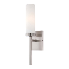 Modern Sconce Wall Light with White Glass in Brushed Nickel by Minka Lavery