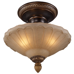 Semi-Flushmount Light with Amber Glass in Golden Bronze Finish