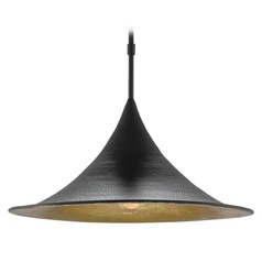 Currey and Company Aberfoyle Satin Black / Gold Leaf Pendant Light with Bell Shade