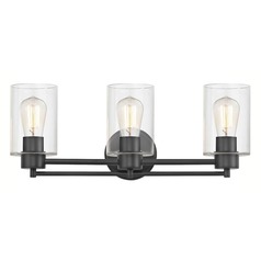 Industrial Clear Glass Bathroom Light Black 3 Lt