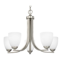 Dalton 5-Light Chandelier in Satin Nickel with White Modern Bell Glass