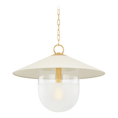 Mitzi By Hudson Valley Ressi Aged Brass & Soft Cream LED Pendant Light with Bowl / Dome Shade