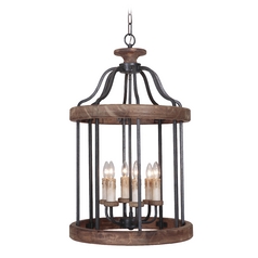 Ashwood 20-Inch Wide Textured Black & Whiskey Barrel Pendant by Craftmade Lighting