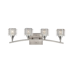 Modern Bathroom Light with White Glass in Satin Nickel Finish