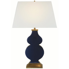 Visual Comfort Signature Collection Anita Midnight Blue Porcelain Table Lamp with Rectangle Shade