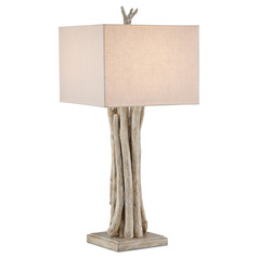 Currey and Company Driftwood Whitewashed Driftwood Table Lamp with Square Shade