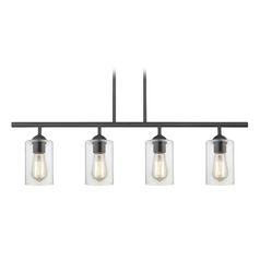 Axel Linear Chandelier in Black & Clear Cylinder Glass by Fuse