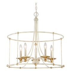 Westchester County Farm House White with Gilded Gold Leaf Chandelier by Minka Lavery