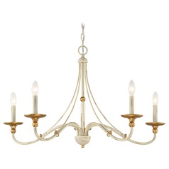 Westchester County Farm House White with Gilded Gold Leaf Chandelier by Minka Lavery