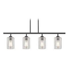 Axel Linear Chandelier in Black & Clear Seeded Cylinder Glass by Fuse