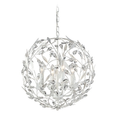 Crystal Pendant Light in Antique White Finish