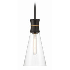 Crystorama Lighting Quinn Matte Black, Textured Gold Mini-Pendant Light with Conical Shade