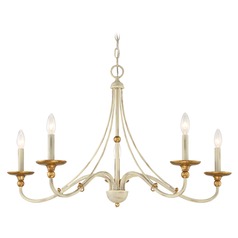 Westchester County Farm House White with Gilded Gold Leaf Chandelier by Minka Lavery