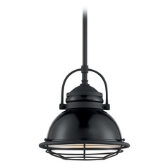 Upton Gloss Black & Silver Outdoor Hanging Light by Satco Lighting