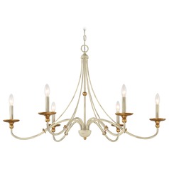 Westchester County Farm House White with Gilded Gold Leaf Chandelier by Minka Lavery