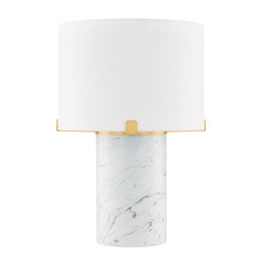 Mitzi By Hudson Valley Rumi Aged Brass & Natural Carrara Marble LED Table Lamp with Drum Shade
