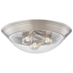 16-Inch Industrial Seeded Glass Flush-Mount in Satin Nickel