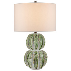 Currey and Company Kolonos White / Green Table Lamp with Drum Shade